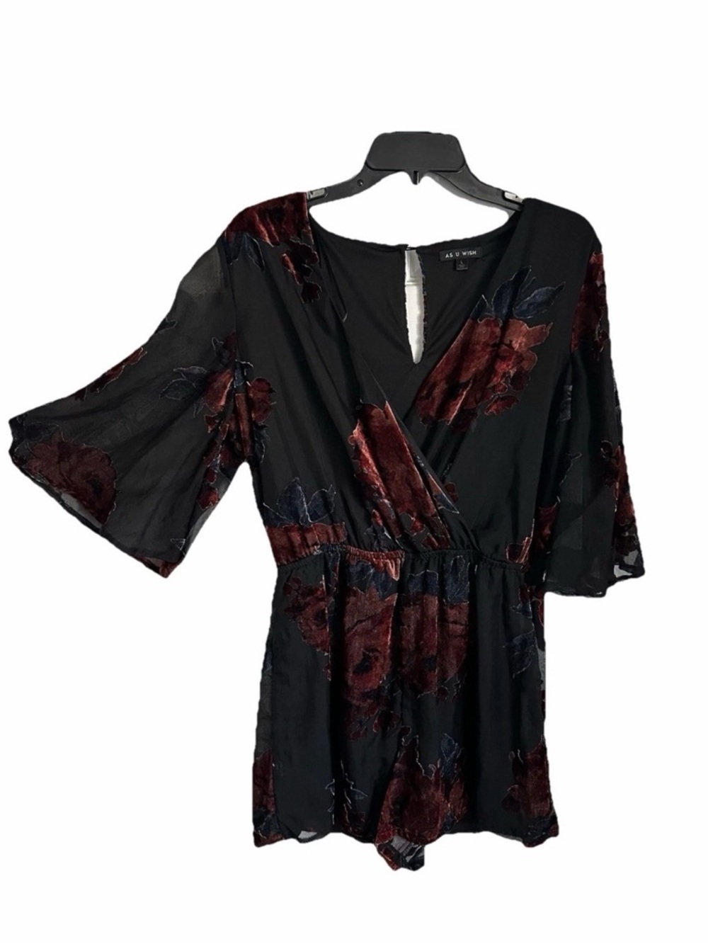 As U Wish Floral Velvet Burnout Romper Womens Sz L Whimsigoth Fairy Grunge
